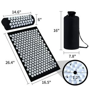 Black Acupressure Mat and Pillow Set